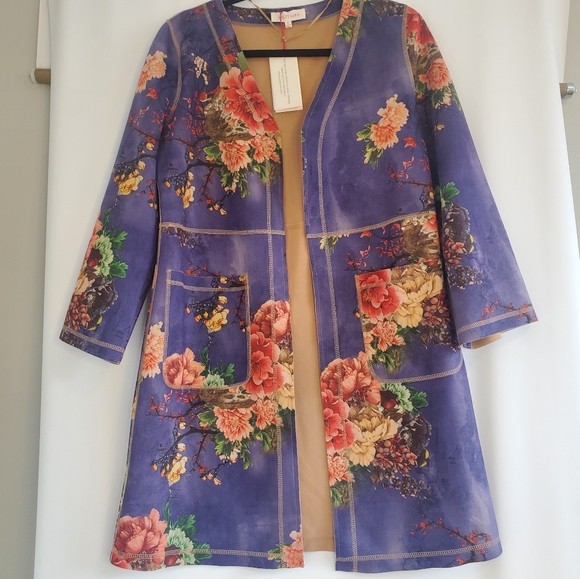Solitaire Jackets & Blazers - Solitaire Size S NWT Purple floral artisan suede look duster